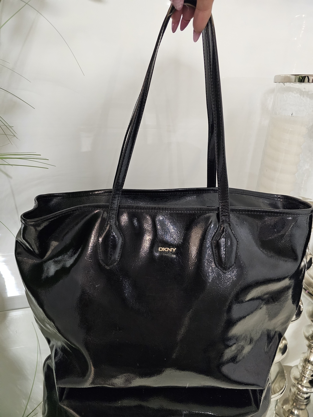 DKNY Black Patent Leather Tote Bag